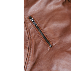 Women's distressed biker leather jacket with piping