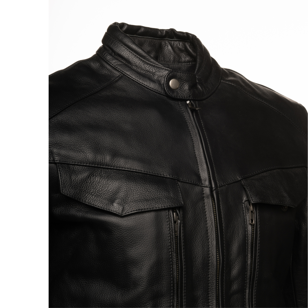 Huxley Black Motorcycle leather jacket with Storage pockets