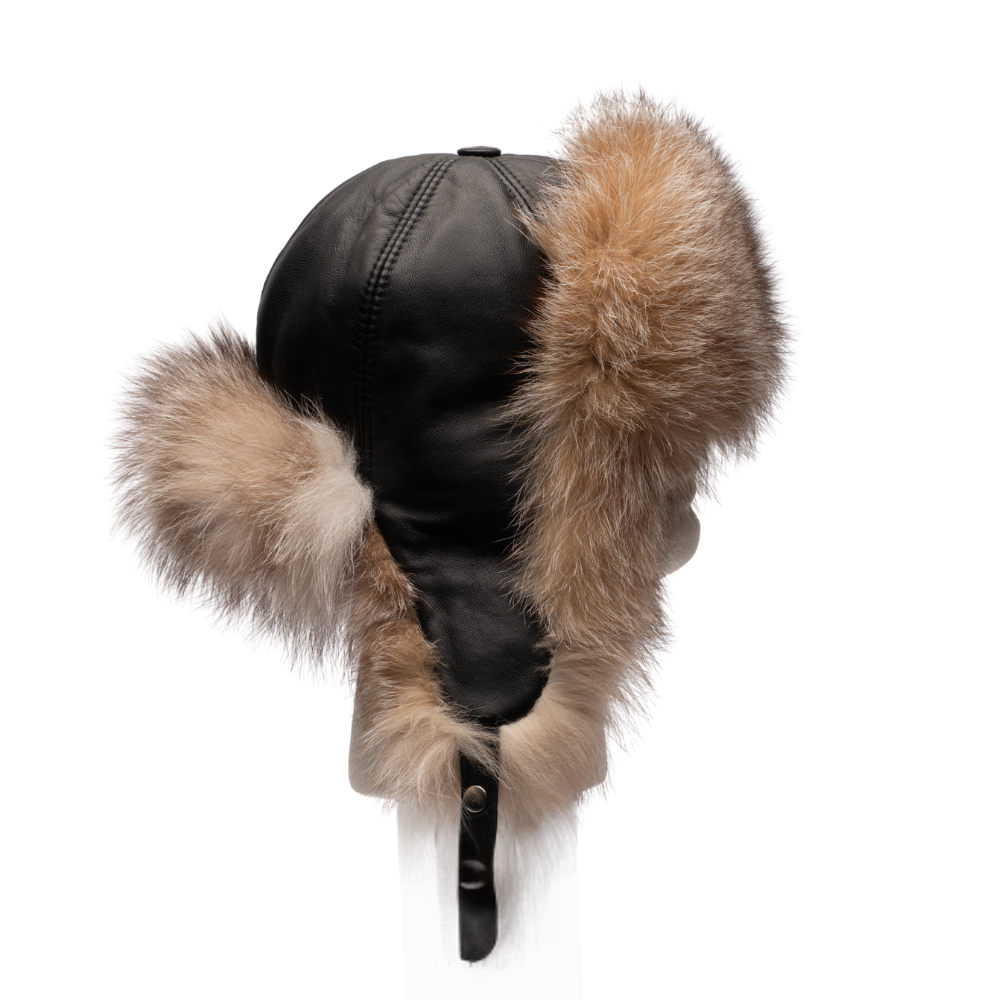 Fox fur and leather Aviator hat