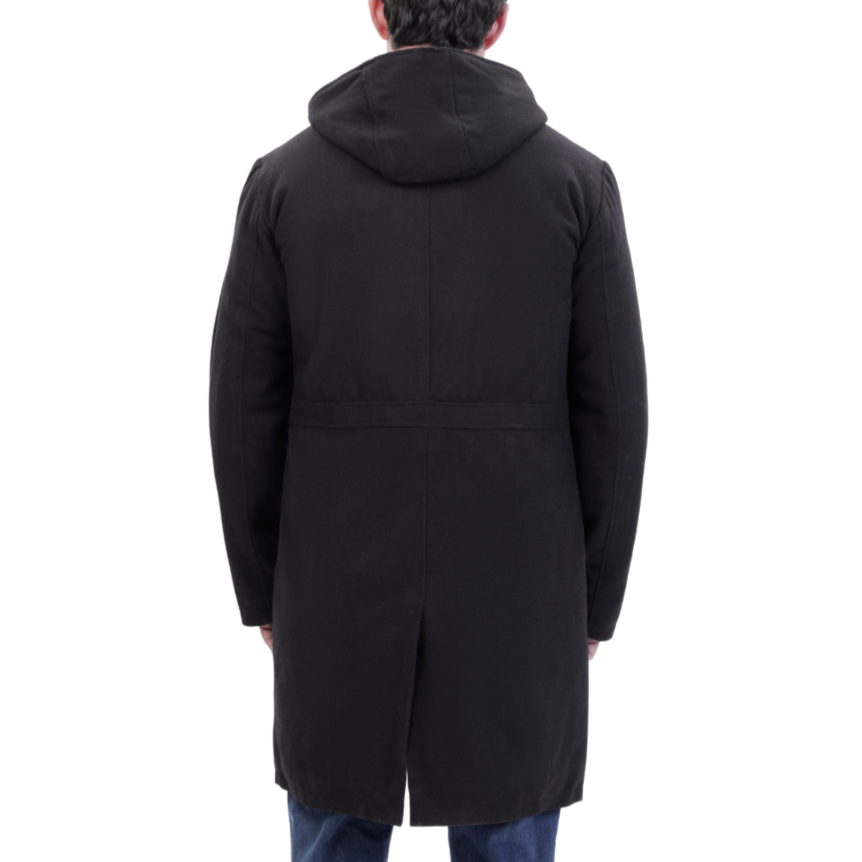 Maddox Black hooded long wool coat