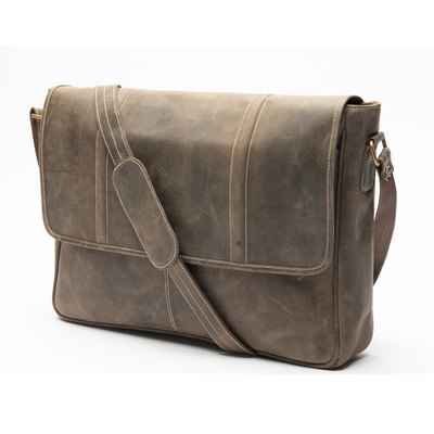 Men's brown leather laptop messenger bag