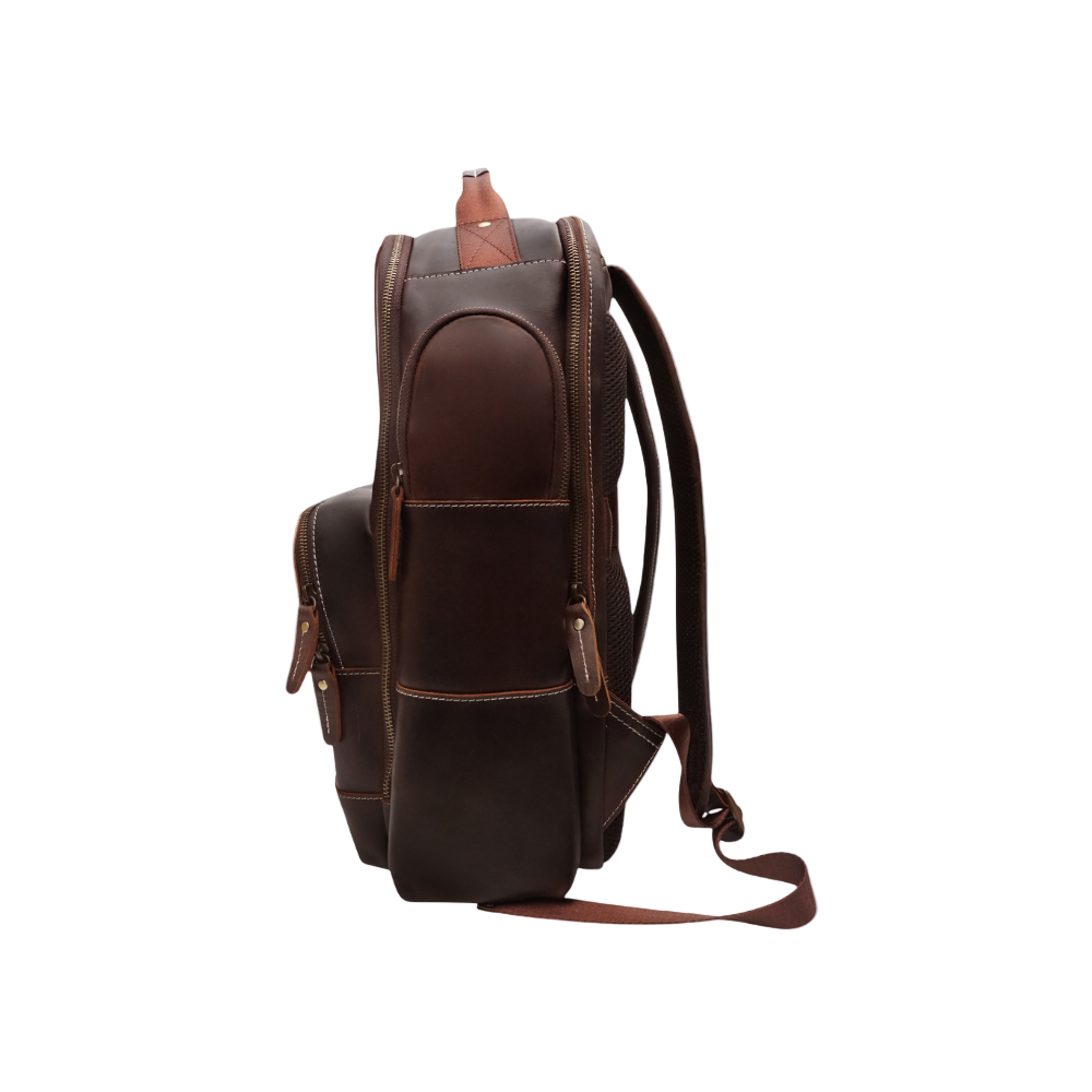 Dark Brown Leather Travel Backpack