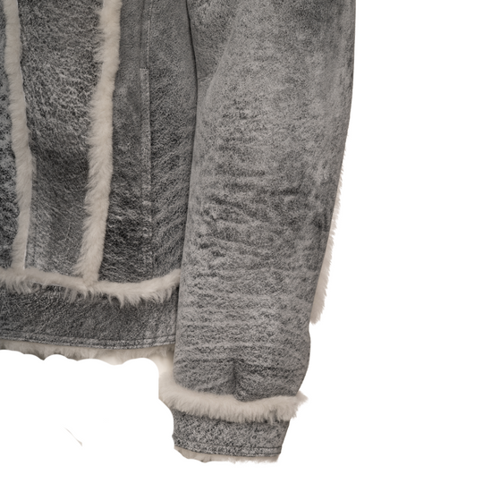 Aiden's Distressed Grey Shearling Trucker Jacket