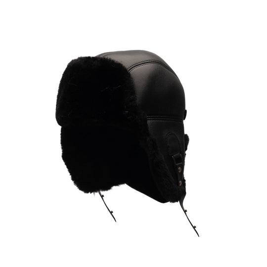 Black sheepskin shearling Aviator Hat
