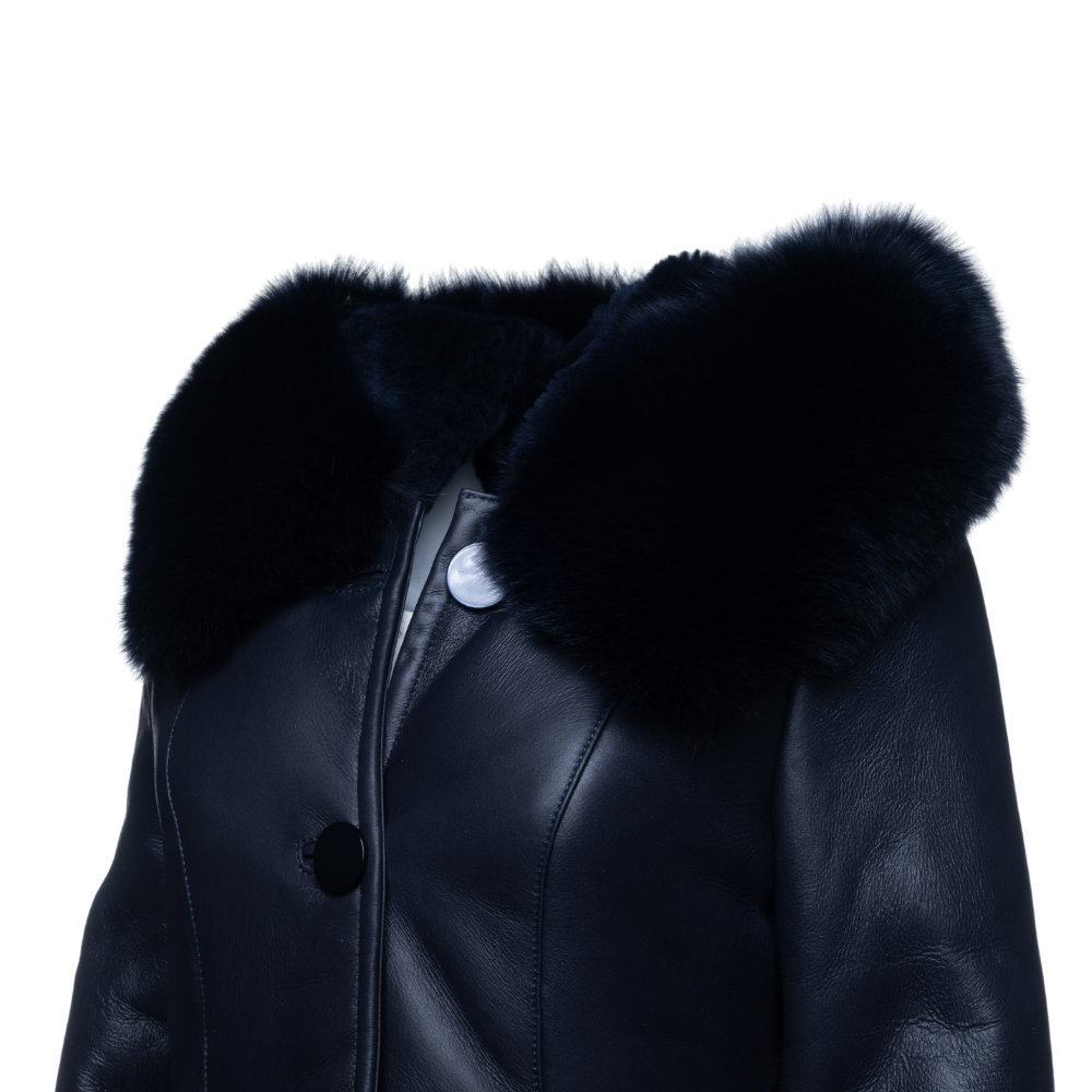 Seren's Navy Blue Shearling coat with fox fur
