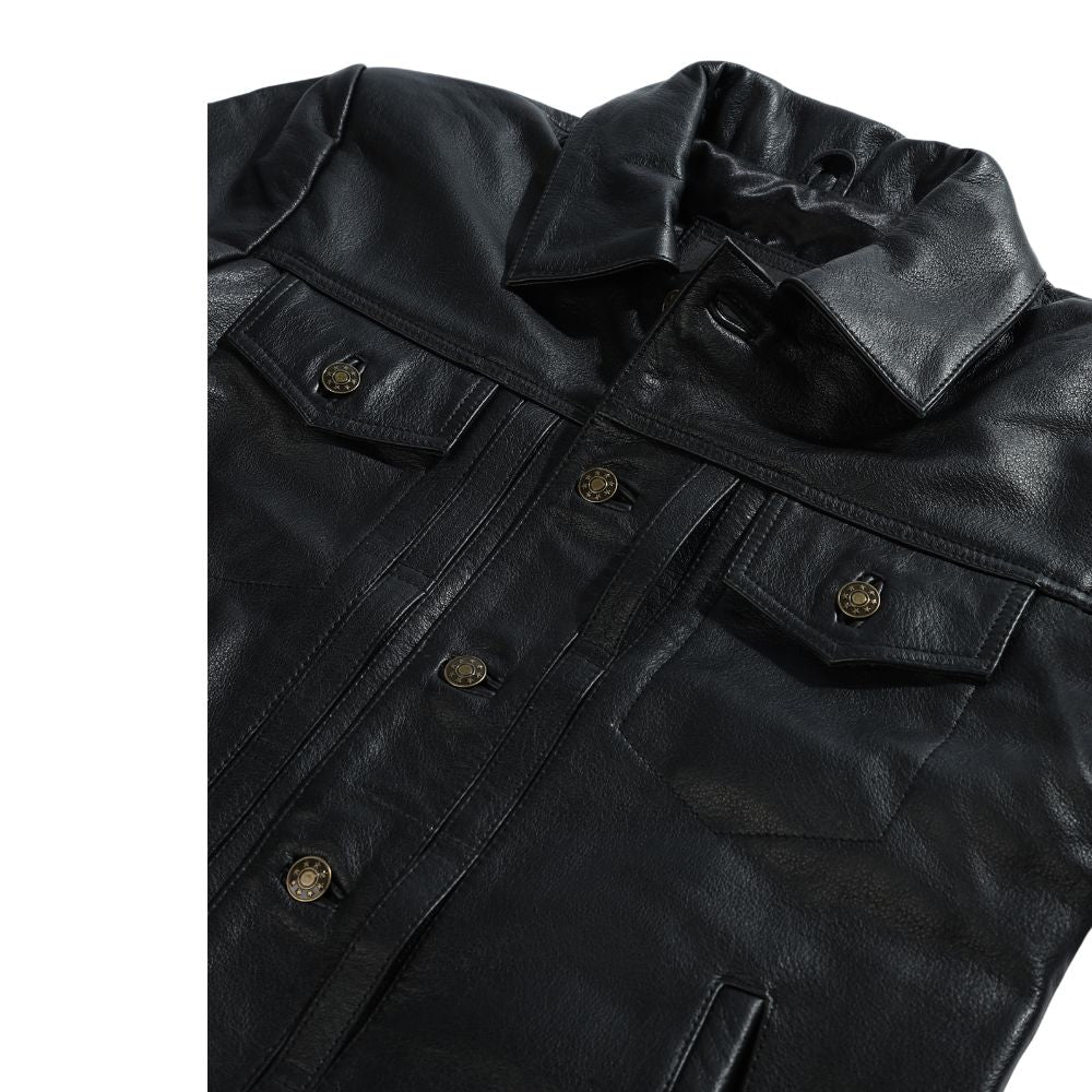 Griff black denim style leather jacket