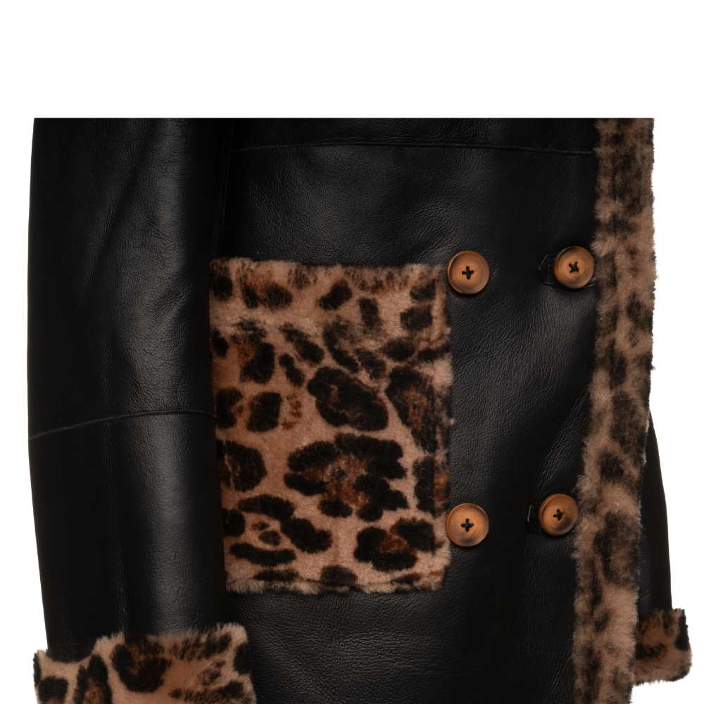 Seraphina Leopard print double breasted shearling Leather Coat