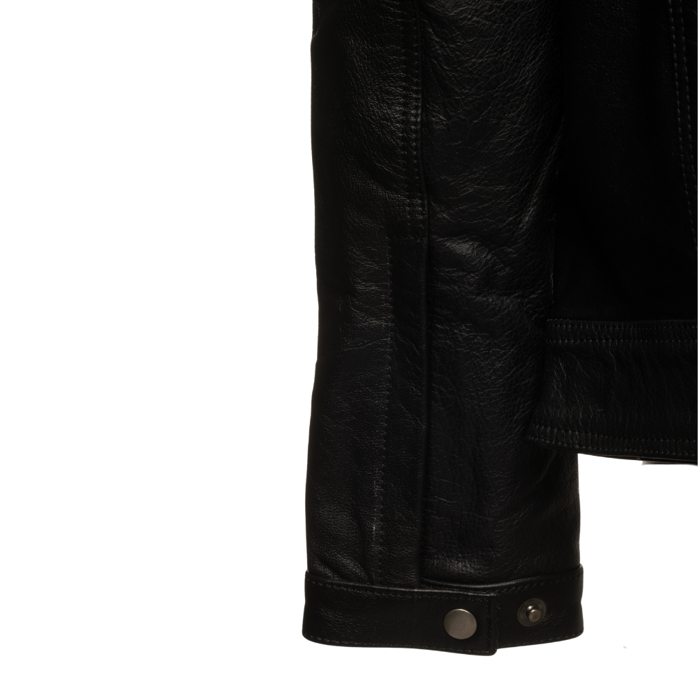 Easton Black trucker motorcycle leather jacket with hood