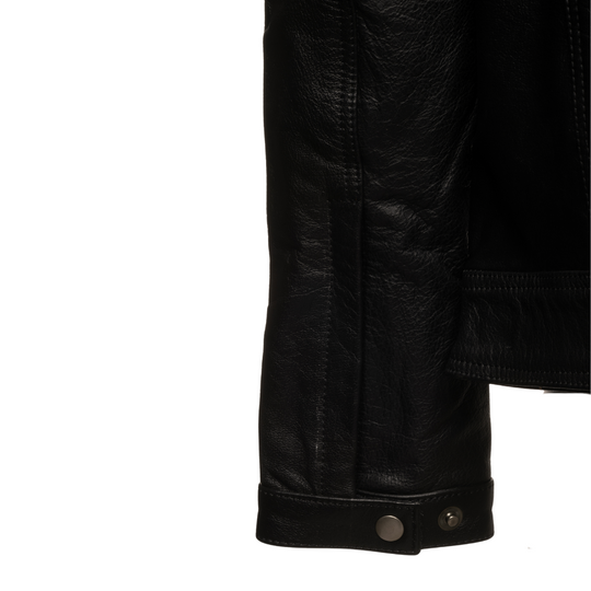 Easton Black trucker motorcycle leather jacket with hood