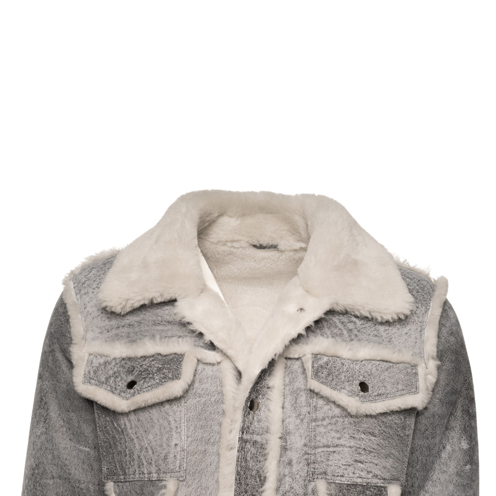 Aiden's Distressed Grey Shearling Trucker Jacket