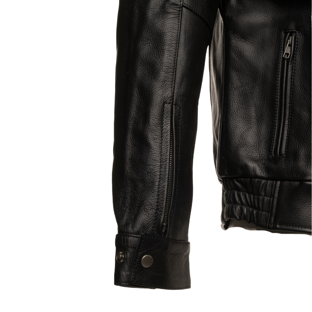 Huxley Black Motorcycle leather jacket with Storage pockets