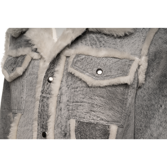 Aiden's Distressed Grey Shearling Trucker Jacket