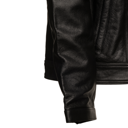 Easton Black trucker motorcycle leather jacket with hood