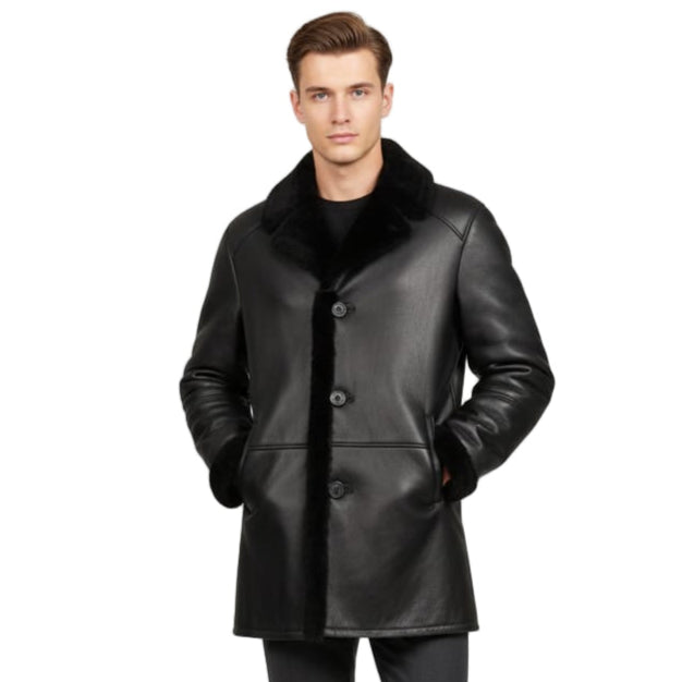 Christian black shearling car coat