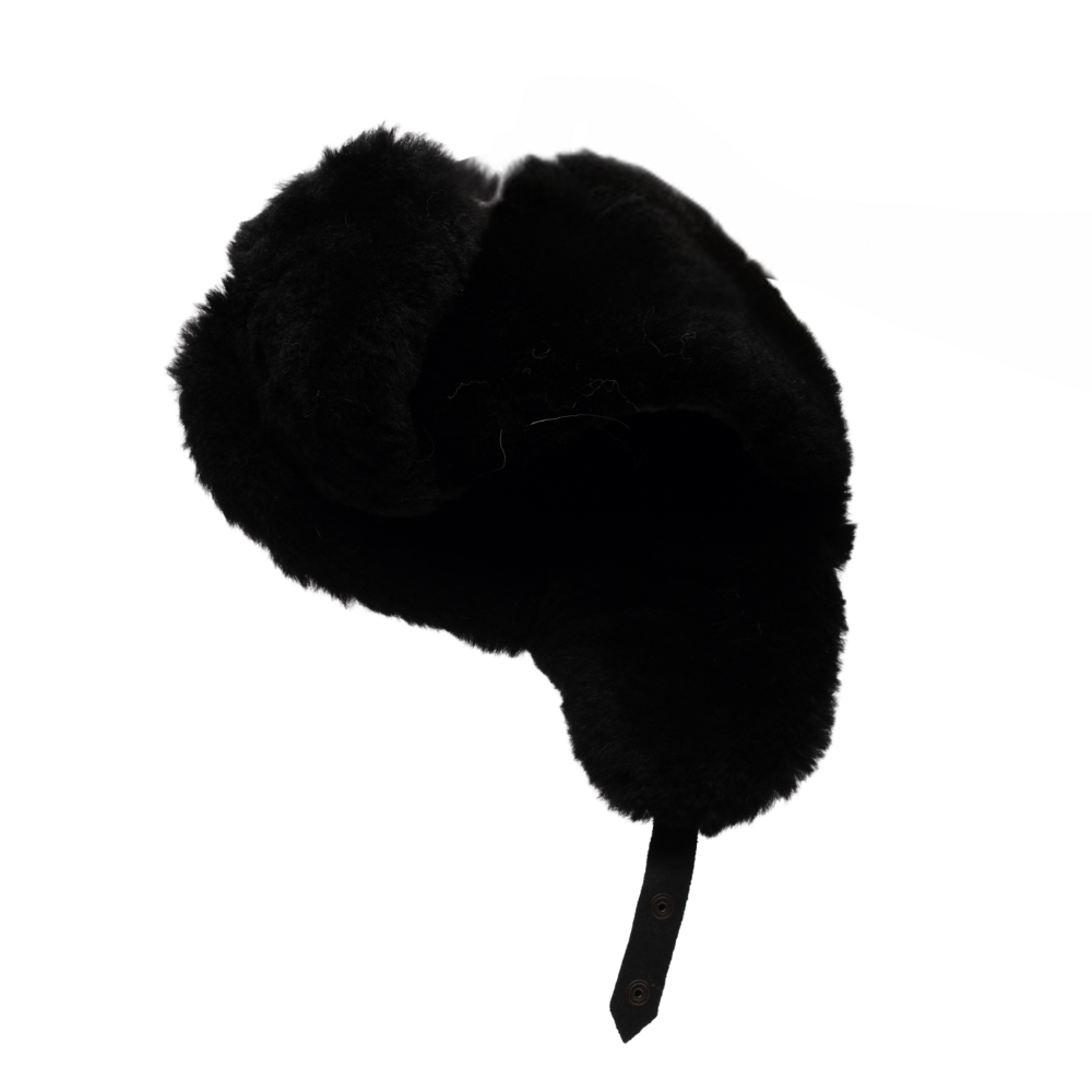 Black sheepskin shearling Aviator Hat