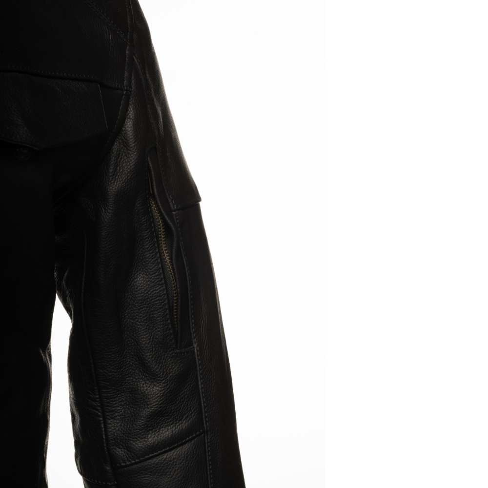Huxley Black Motorcycle leather jacket with Storage pockets