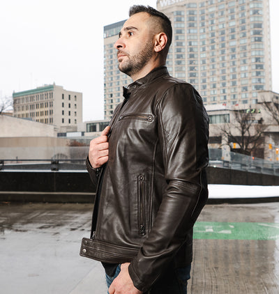 Arthur dark brown café racer leather jacket