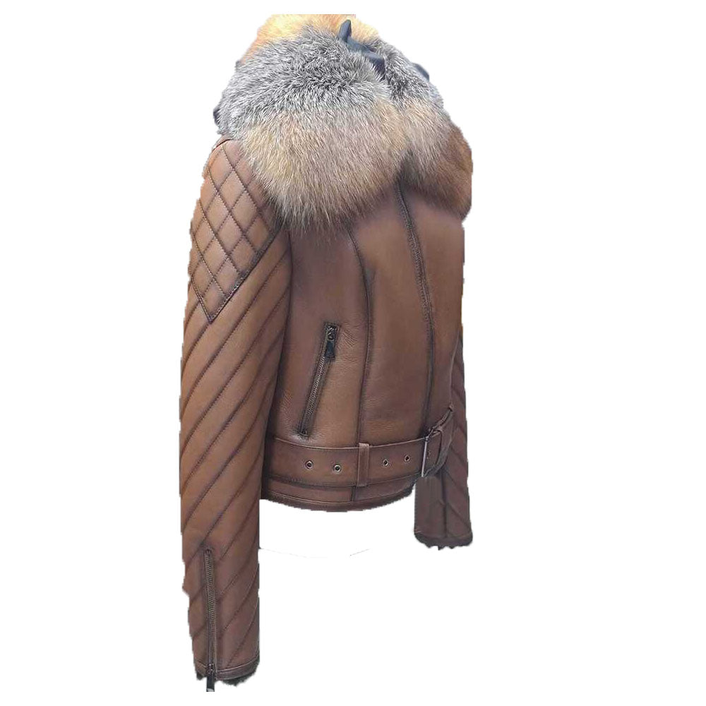 Lumins  quilted shearling jacket with crystal fox fur