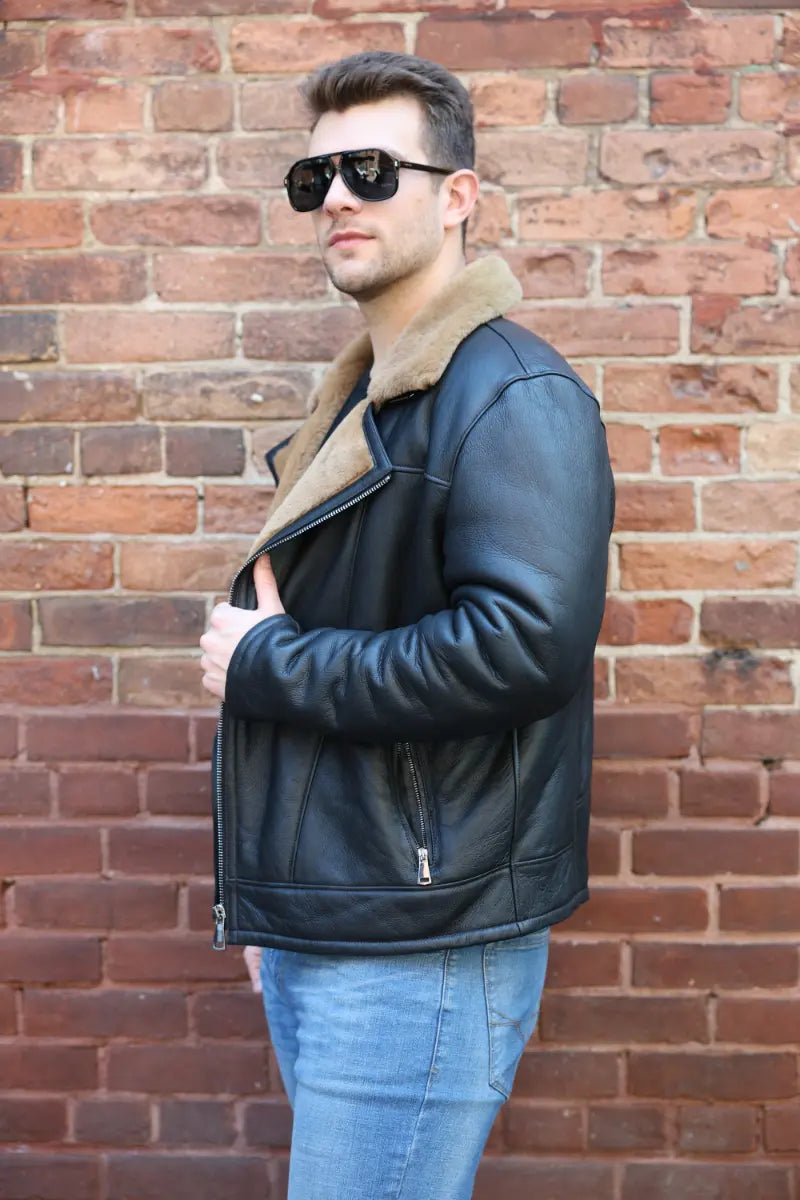 Carters Ginger Brown Shearling Leather Biker Jacket