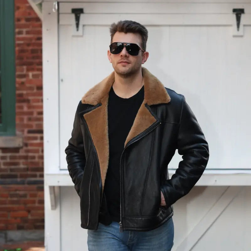 Carters Ginger Brown Shearling Leather Biker Jacket