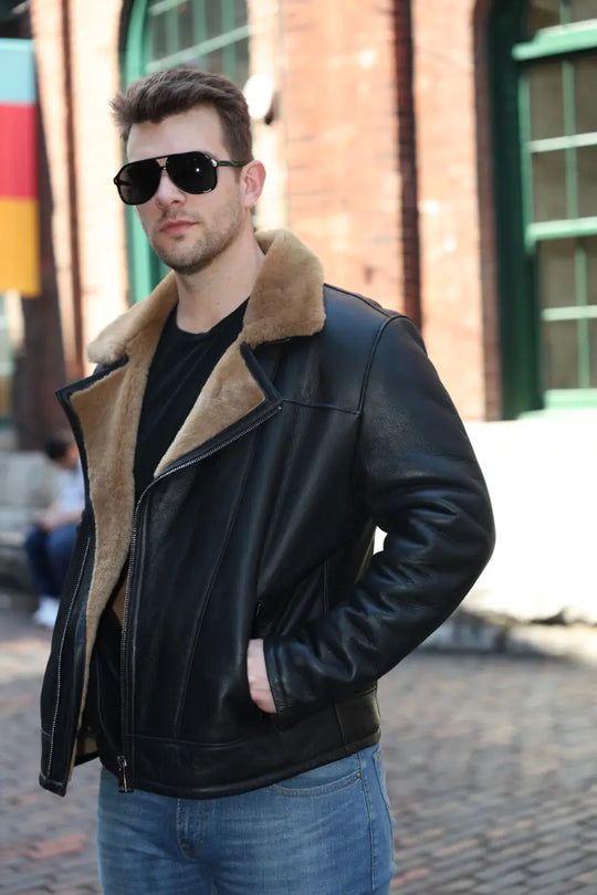 Carters Ginger Brown Shearling Leather Biker Jacket