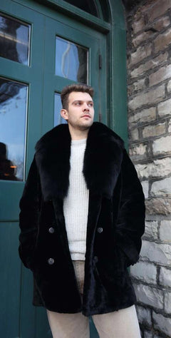 Peyton Black Mouton Shearling coat with Fox fur
