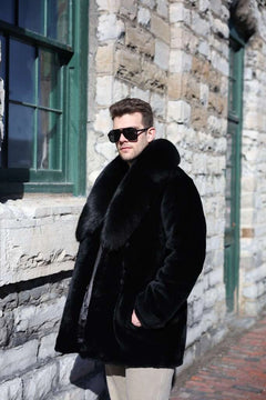 Peyton Black Mouton Shearling coat with Fox fur
