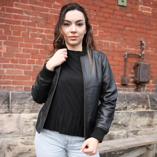 Navea Women's Black Bomber Leather Jacket