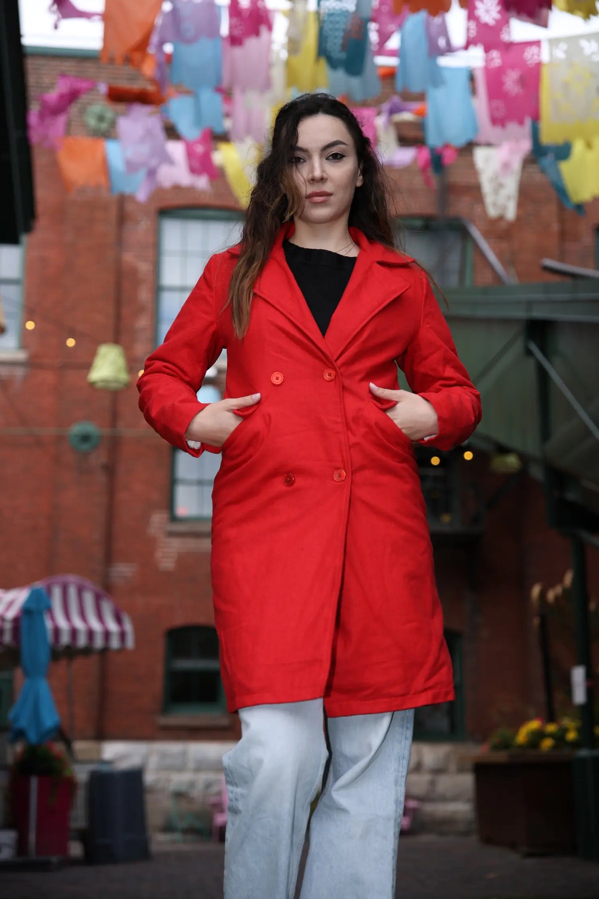 Isla red women's wool overcoat