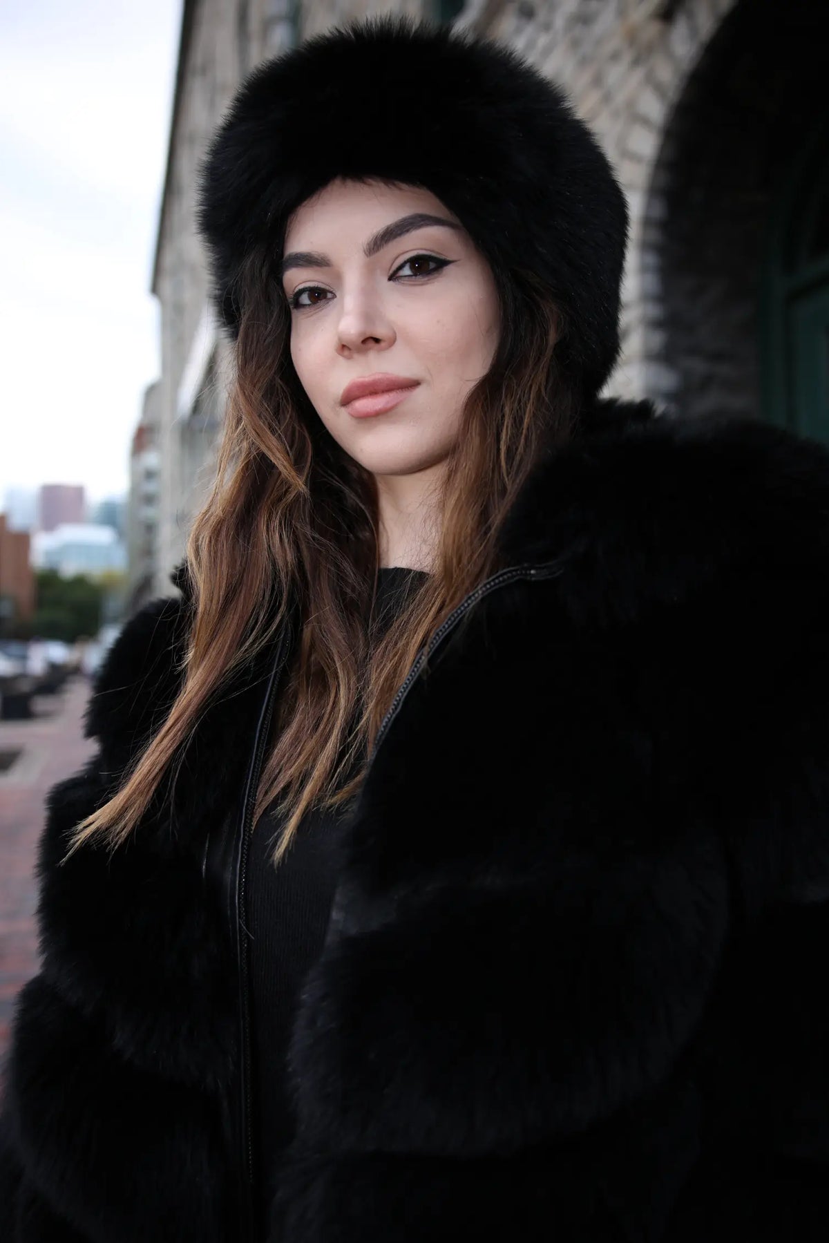 Black fox fur headband