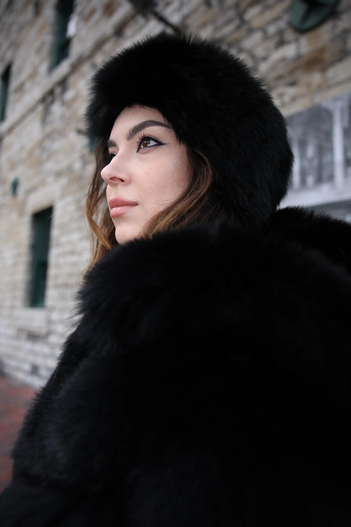 Black fox fur headband