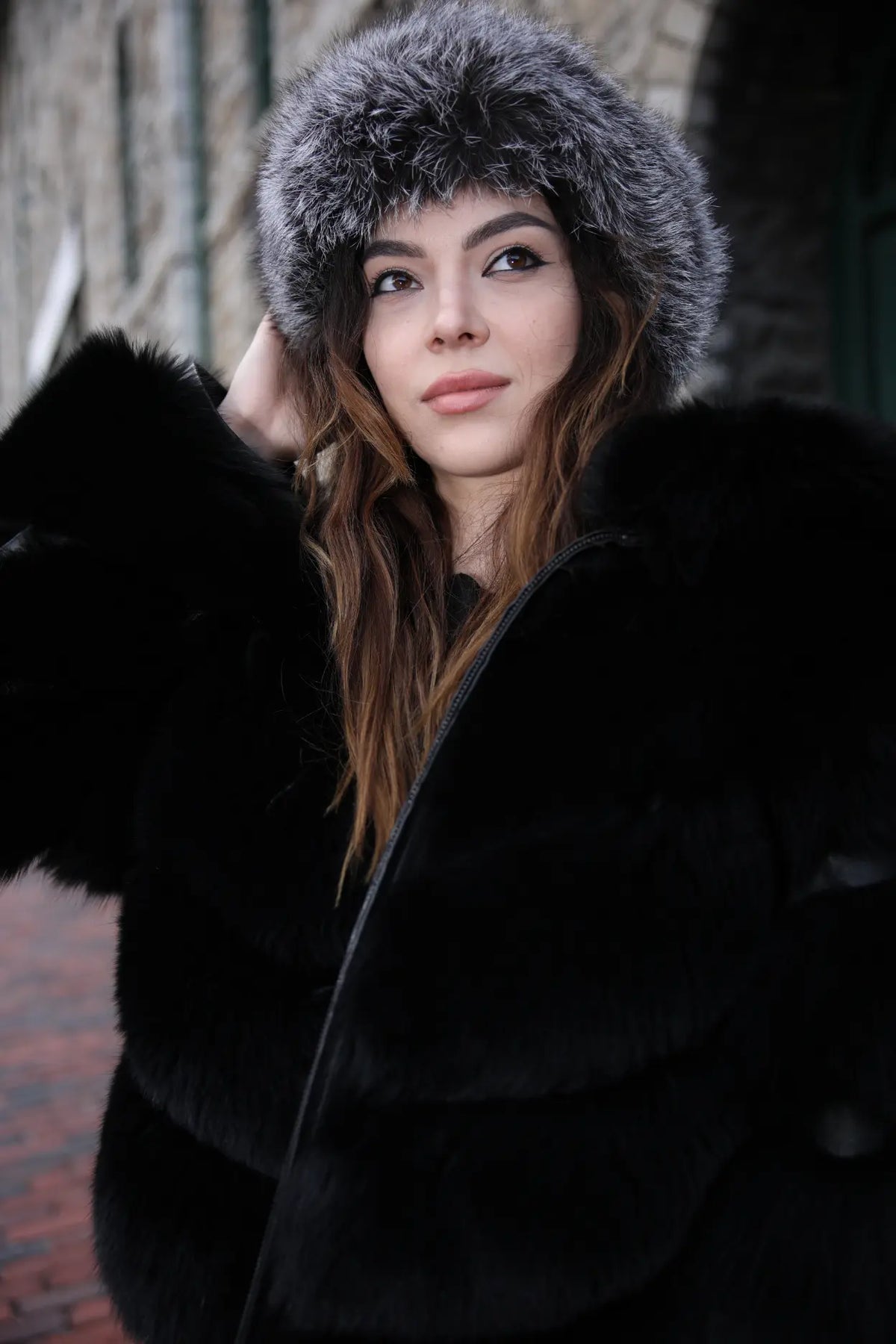 Silver fox fur headband
