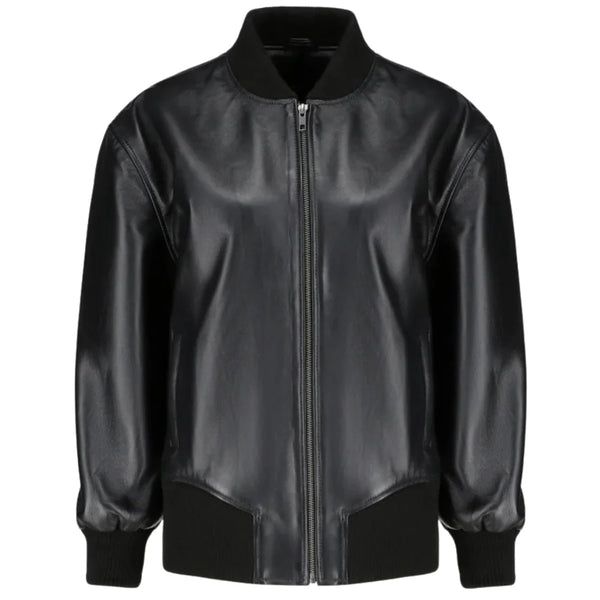 Mabel Black Oversized Leather Bomber Jacket
