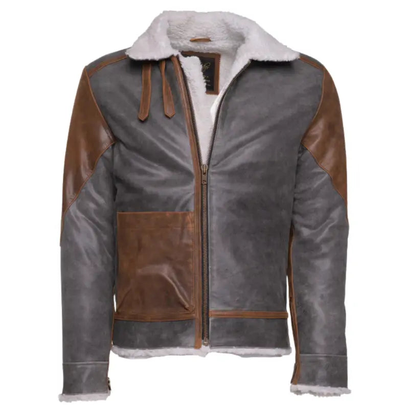 Scott's Patched Leather jacket with Sherpa Lining