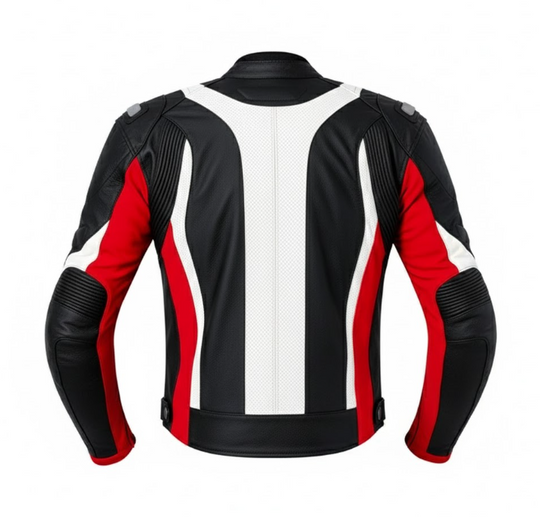 Black, red and white motorycle jacket with armor protection