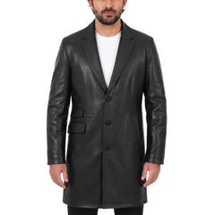 Black leather 3/4 length trench coat