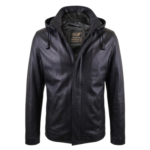 Dapper zip up leather jacket with hoodie