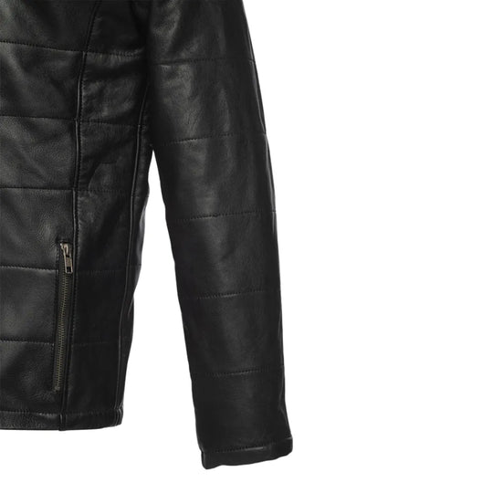 Jules black Buttoned up hooded leather jacket