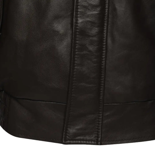 Castillo Brown winter leather jacket with hoodie