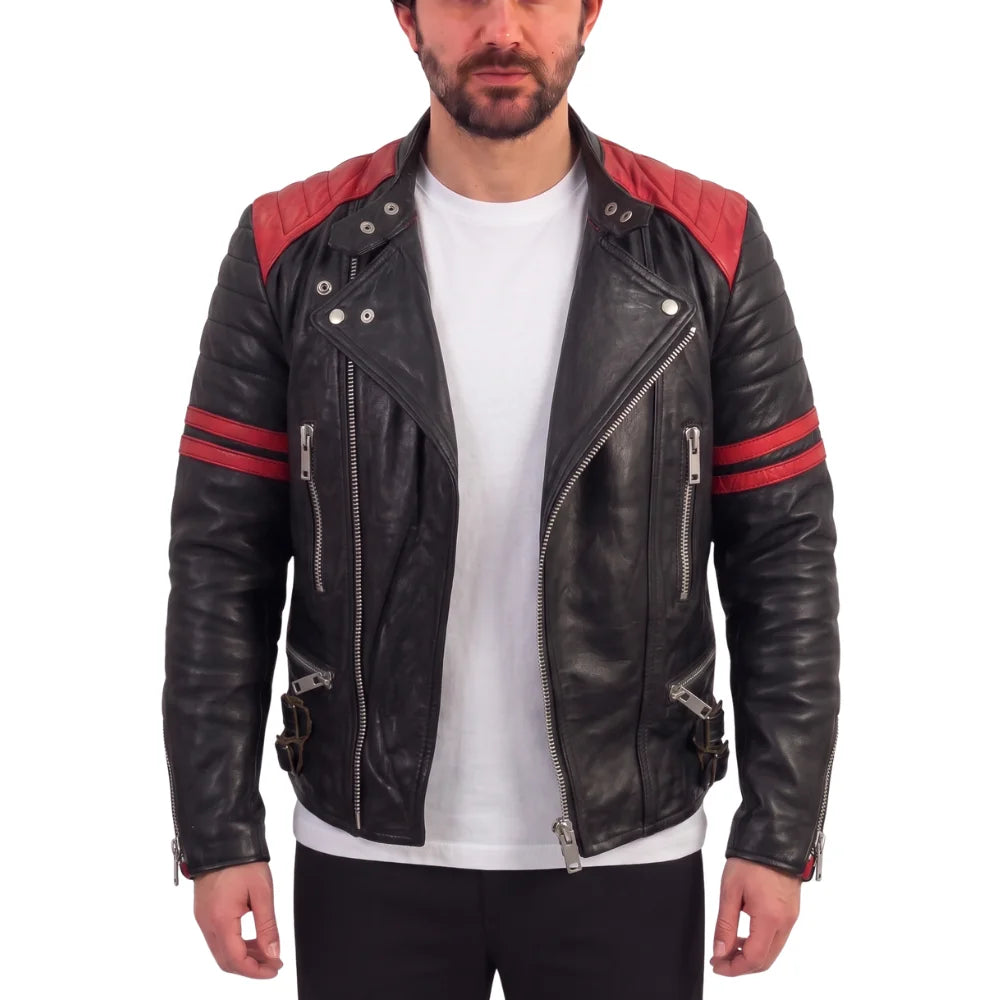 Rodger's Red & Black Leather Biker Jacket