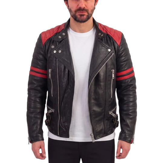 Rodger's Red & Black Leather Biker Jacket