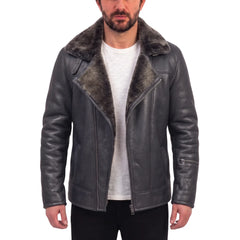 Robbie's Black Shearling Sheepskin Car coat