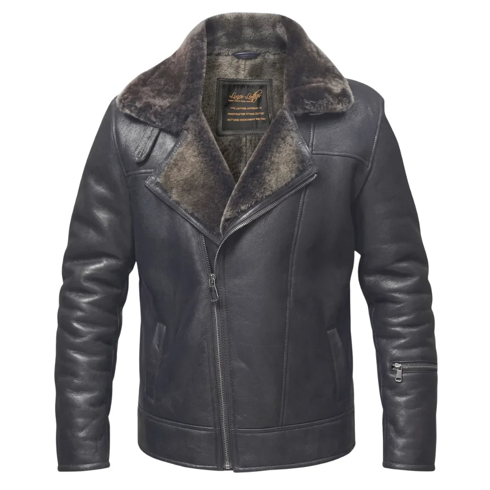 Robbie's Black Shearling Sheepskin Car coat