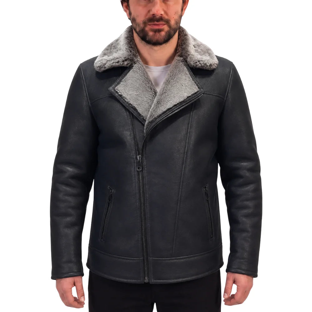 Drake's Black Shearling Car coat