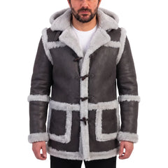 Rayyan's 3/4 length Rancher hooded shearling coat