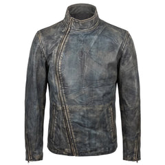 Kwame's vintage style leather jacket with straight collar
