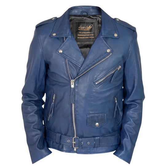 Kain Blue Belted Leather Biker Jacket