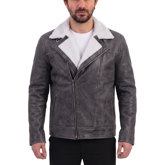 Vintage Grey Leather Biker Jacket