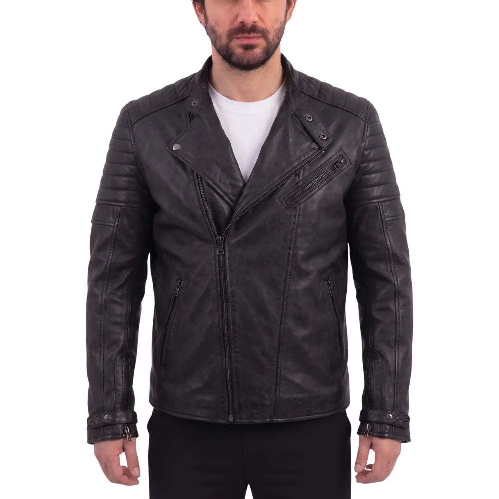 Turner's Matte Ribbed Leather Biker Jacket