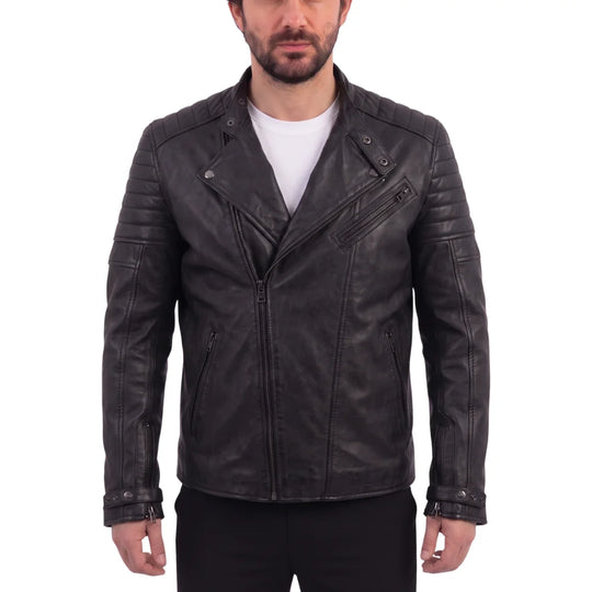 Turner's Matte Ribbed Leather Biker Jacket